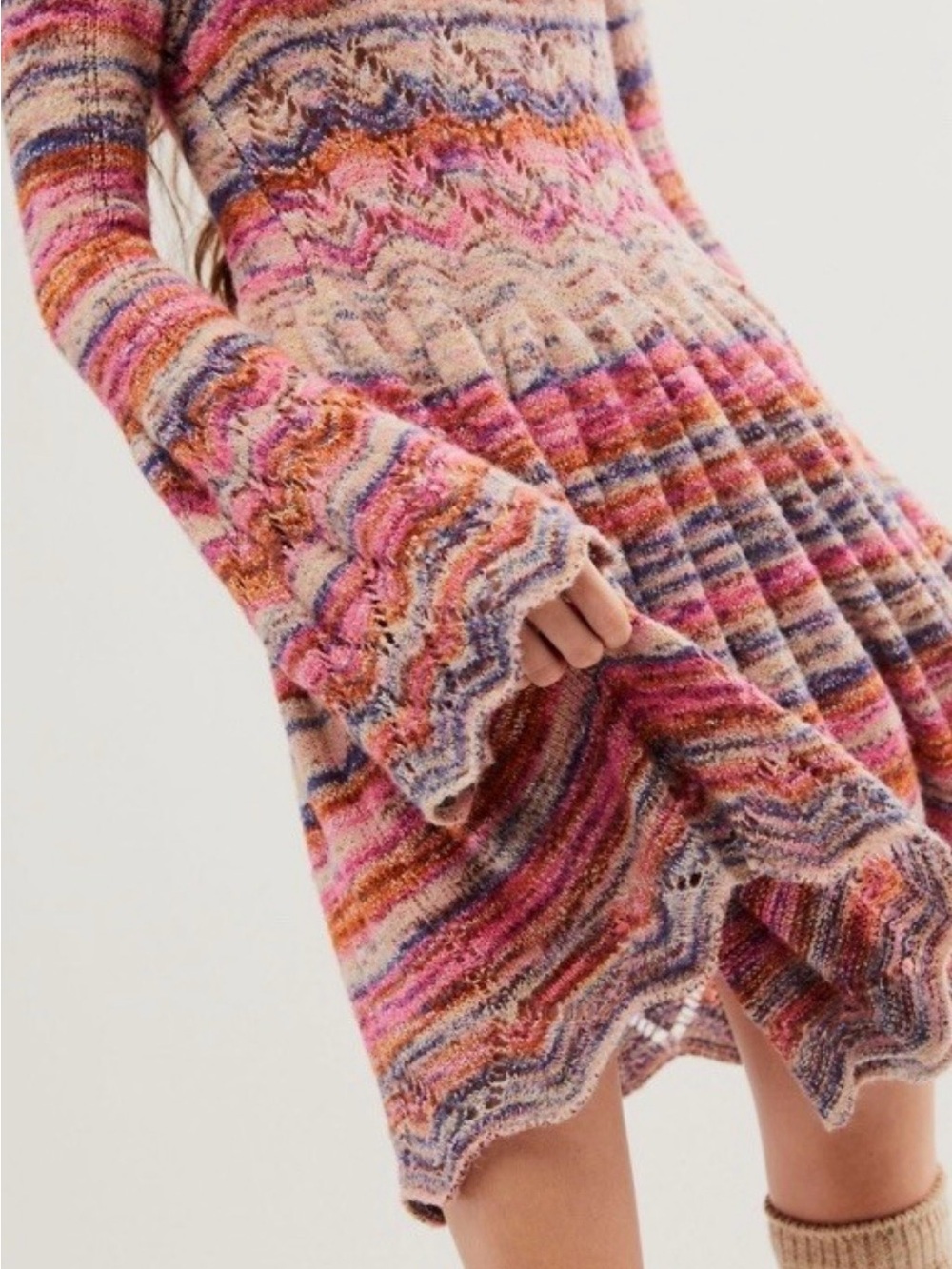 Free People Pink Multi-Stripe Scoop-Neck Long Sleeve Dress - Picture 2 of 6